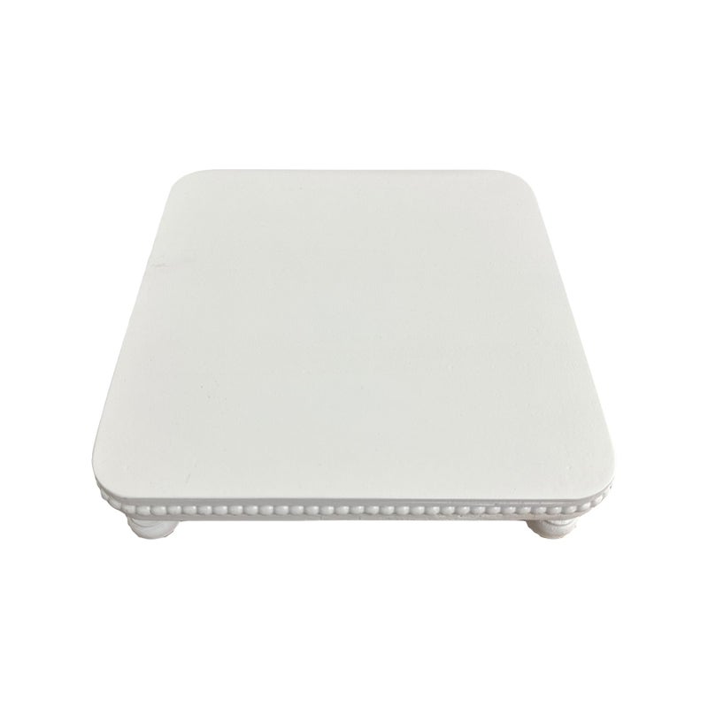 dwellington Farmhouse Display Wood Riser, 12" Decorative Beaded Pedestal Stand, Square Tiered Tray Decor for Kitcher Decor, Countertop (White) - Image 2