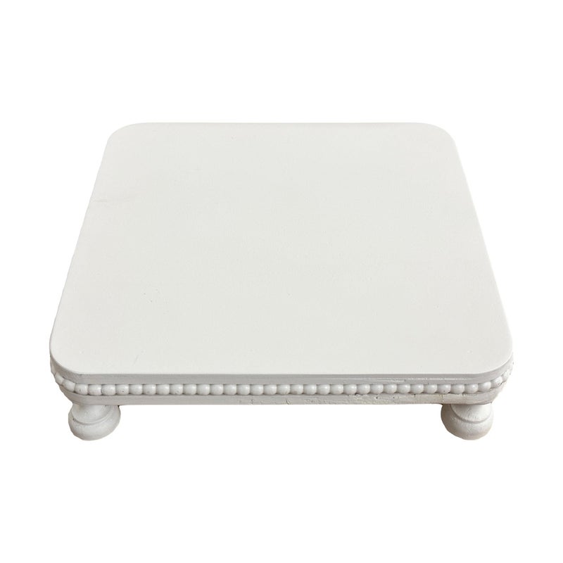 dwellington Farmhouse Display Wood Riser, 12" Decorative Beaded Pedestal Stand, Square Tiered Tray Decor for Kitcher Decor, Countertop (White) - Image 4