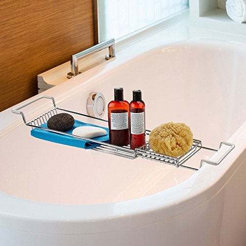 Home Intuition Stainless Steel Expandable Shower Bathtub Tray Over The Clawfoot Tub Bath Caddy - Image 2