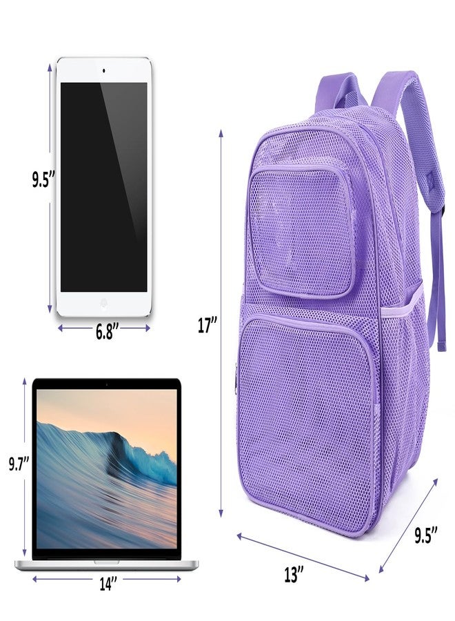 COVAX Large Mesh Backpack, Semi-transparent College Backpack, See Through Mesh Bookbag with Comfort Padded Straps for Travel, Swimming, Beach, Outdoor Sports (Purple) - Image 3