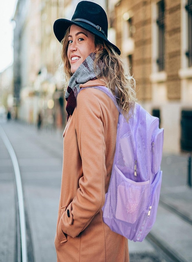 COVAX Large Mesh Backpack, Semi-transparent College Backpack, See Through Mesh Bookbag with Comfort Padded Straps for Travel, Swimming, Beach, Outdoor Sports (Purple) - Image 2