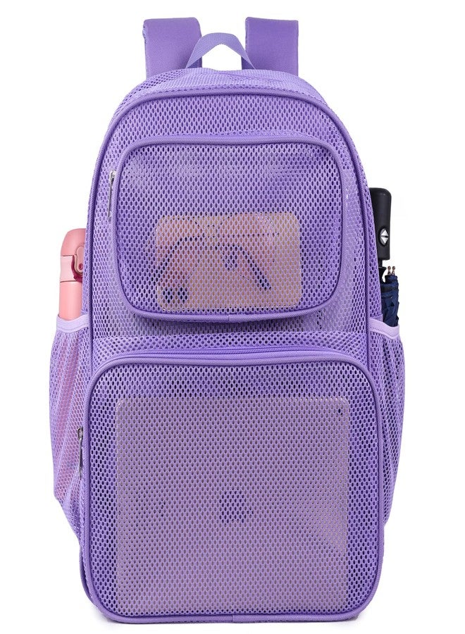 COVAX Large Mesh Backpack, Semi-transparent College Backpack, See Through Mesh Bookbag with Comfort Padded Straps for Travel, Swimming, Beach, Outdoor Sports (Purple) - Image 1