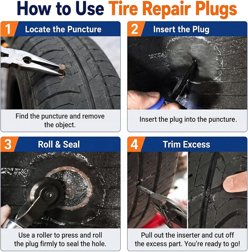 Frienda Tire Patches Kit Rubber Tire Repair Patch Plug Kit Rubber Puncture Repair Plug Nail Tire Repair Film Car Tire Repair Patch for Vehicle (24, 0.16 x 1.42, 0.24 x 1.89, 0.35 x 2.36 Inch) - Image 3
