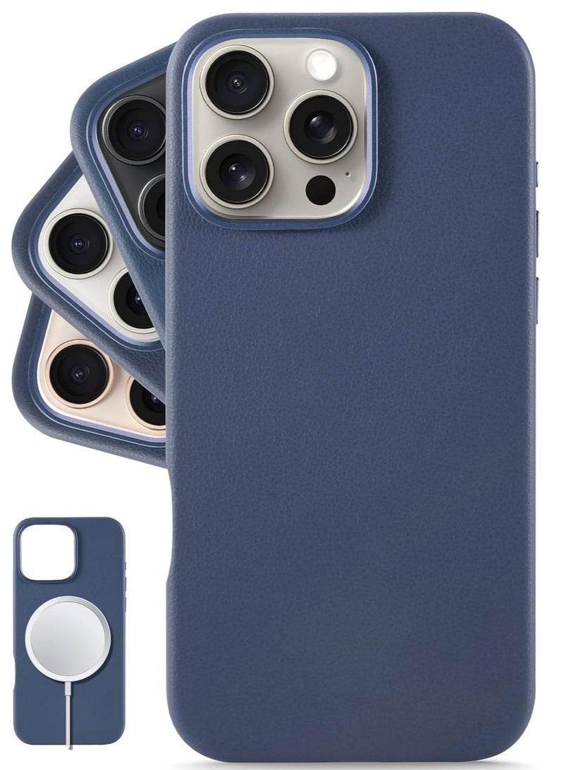 ELTRAZONE Classic European Leather Phone Case for iPhone 16 Pro – Azzurro Blue, Smoothens & Softens Over Time, Compatible with MagSafe - Image 1