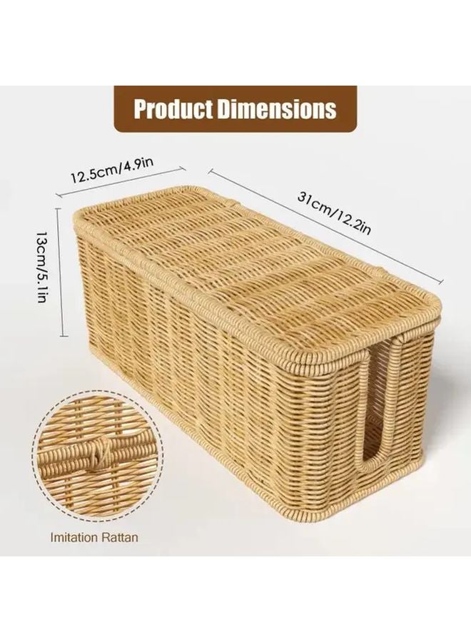 Handwoven Rattan Style Cable Management Box With Lid 1pc Cord Organizer For Desk - Image 1