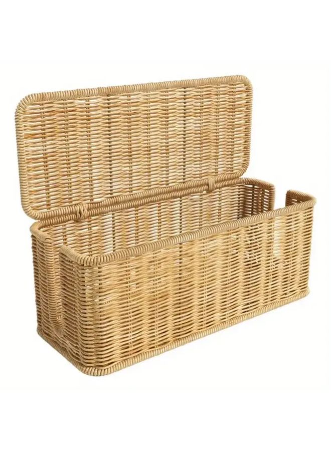Handwoven Rattan Style Cable Management Box With Lid 1pc Cord Organizer For Desk - Image 3
