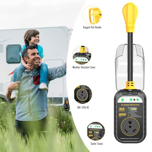 GEARGO RV Surge Protector 30 Amp RV Waterproof Circuit Analyzer Surge Guard Full Protection(8000 Joules), Surge Voltage Protection Plug for Camper(Yellow) - Image 4