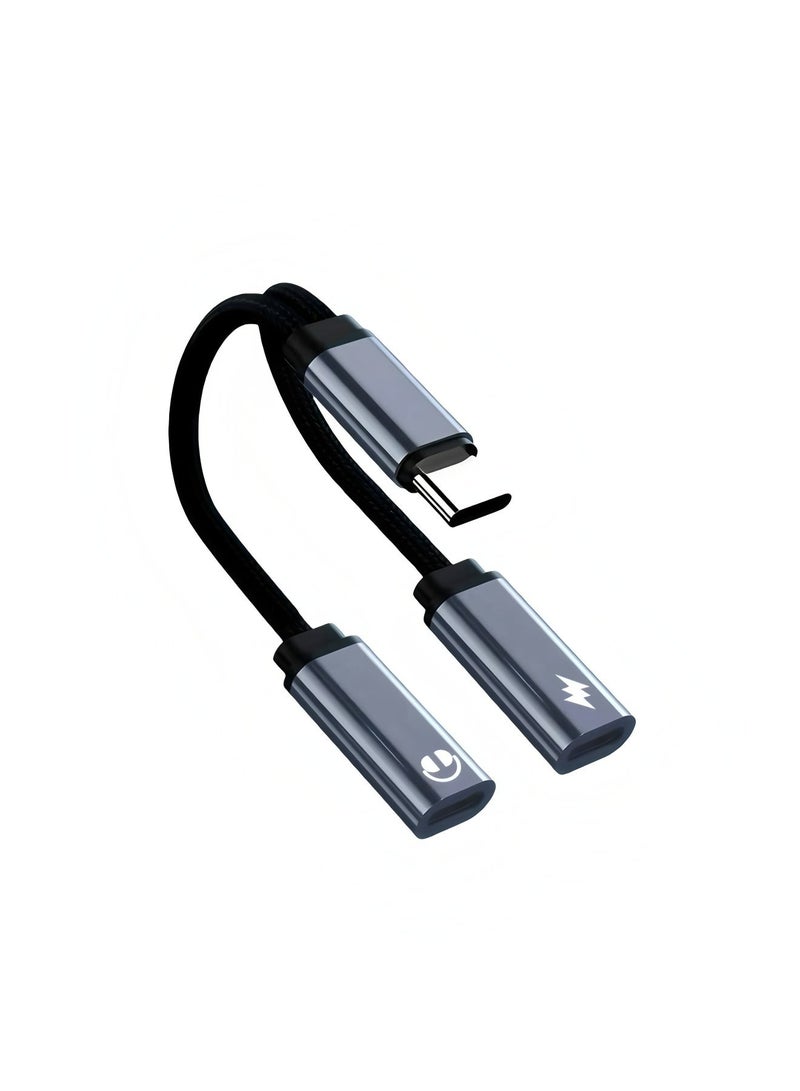 فليفيو موزع USB C، محول شاحن وسماعة رأس مزدوج USB C، كابل دونجل صوتي 2 في 1 من النوع C مع شحن سريع 60 وات، يدعم الموسيقى والمكالمات، لهاتف Iphone 16 15 Pro Max، Galaxy S24 S23 Pixel 9 8 7، Ipad Pro - Image 1
