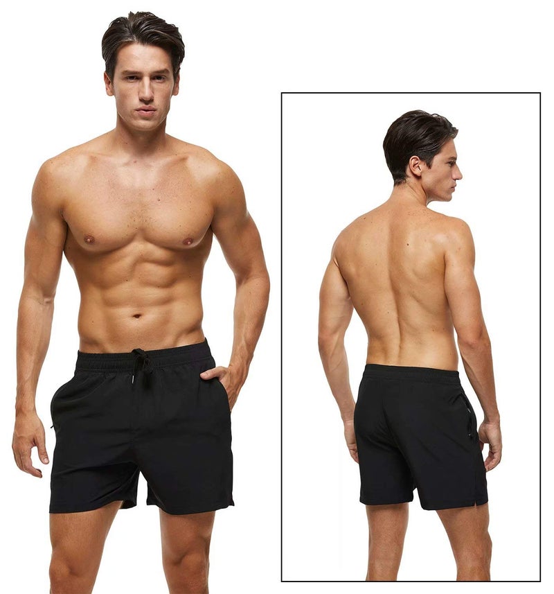 Tyhengta Men's Stretch Swim Trunks Quick Dry Beach Shorts with Zipper Pockets and Mesh Lining Black 30 - Image 2
