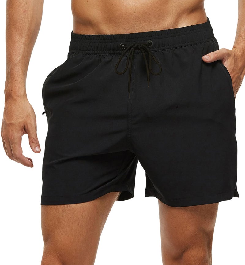 Tyhengta Men's Stretch Swim Trunks Quick Dry Beach Shorts with Zipper Pockets and Mesh Lining Black 30 - Image 1