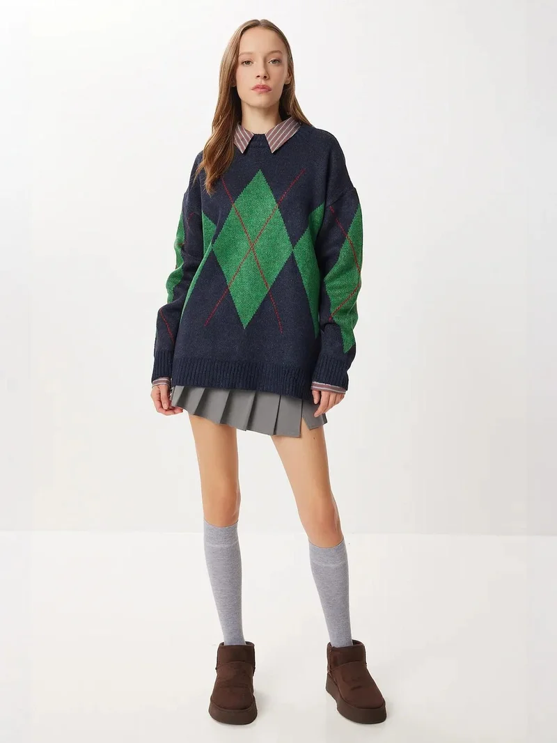 إسطنبول الساحرة ISTANBUL Oversized Sweater with Argyle Pattern