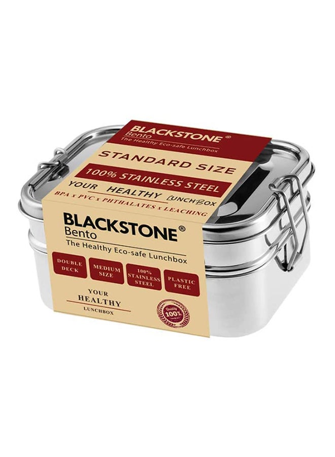 BLACKSTONE 100% Stainless Steel Double Tier Bento Lunch Box With 26 Ounce Capacity Healthy Eco-Safe Metal Food Storage Container For Kids And Adults Reusable Dishwasher Safe Meal Prep - Image 1
