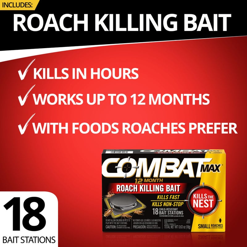 Combat Max 12 Month Roach Killing Bait, Small Roach Bait Station, Child-Resistant, 18 Count - Image 2
