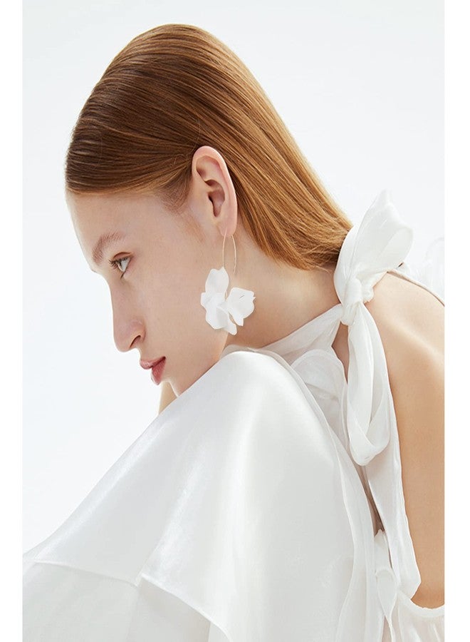 KVANU Unique Handmade Bohemian Resin Flower Petal Dangle Earrings Large Long Acrylic Rose Flower Tiered drop Earring Statement Summer Party Exaggerated Floral Tassel Hook Earrings for Women (White) - Image 2