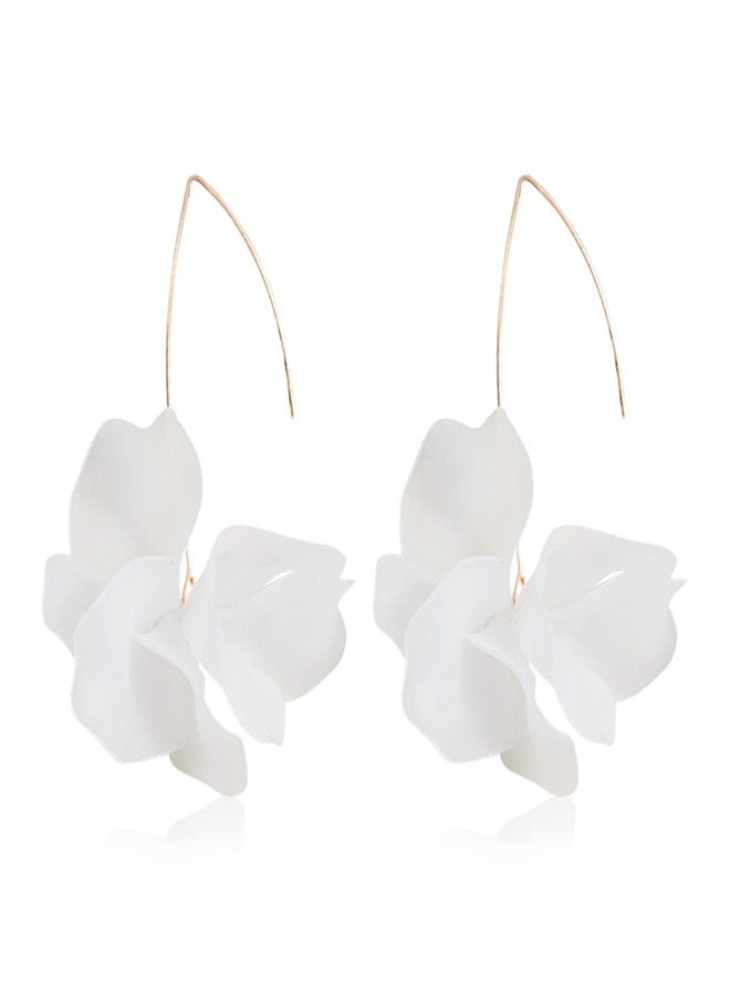 KVANU Unique Handmade Bohemian Resin Flower Petal Dangle Earrings Large Long Acrylic Rose Flower Tiered drop Earring Statement Summer Party Exaggerated Floral Tassel Hook Earrings for Women (White) - Image 1