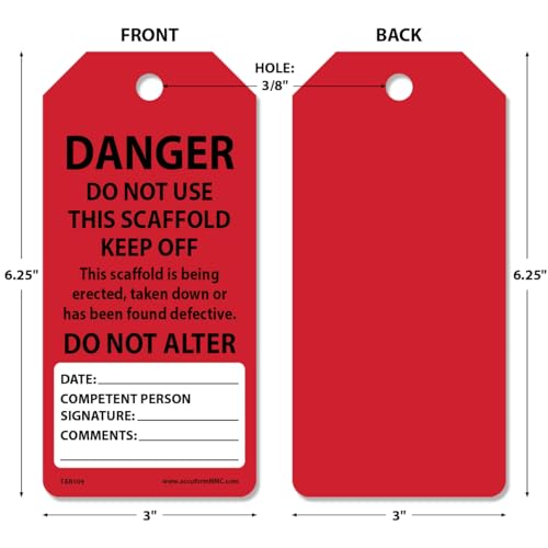 NMC AccuformNMC 100/250 Scaffolding Safety Tags, Do Not Use This Scaffold Keep Off, OSHA Compliant, Waterproof PF-Cardstock, Resists Tears, 6.25"x3" - Image 2