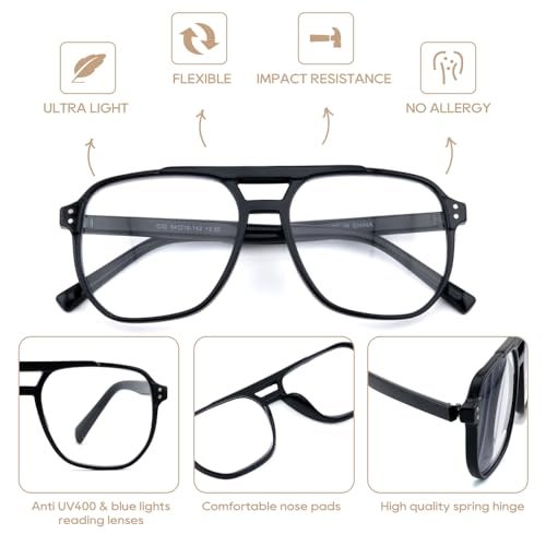 Ryegis Oversized Reading Glasses for Women and Men,Blue Light Retro Aviator Reader Spring Hinge 1.75 - Image 3