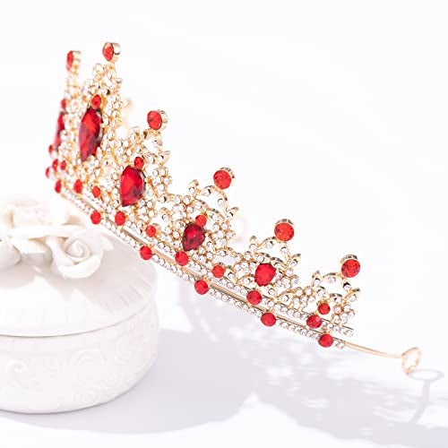 FORSEVEN Crystal Tiaras for Women, Wedding Tiaras and Crowns for Women Tiara for Girls Birthday Party Princess Crown Hair Accessories Bride Rhinestone Headbands (Gold+Red) - Image 3