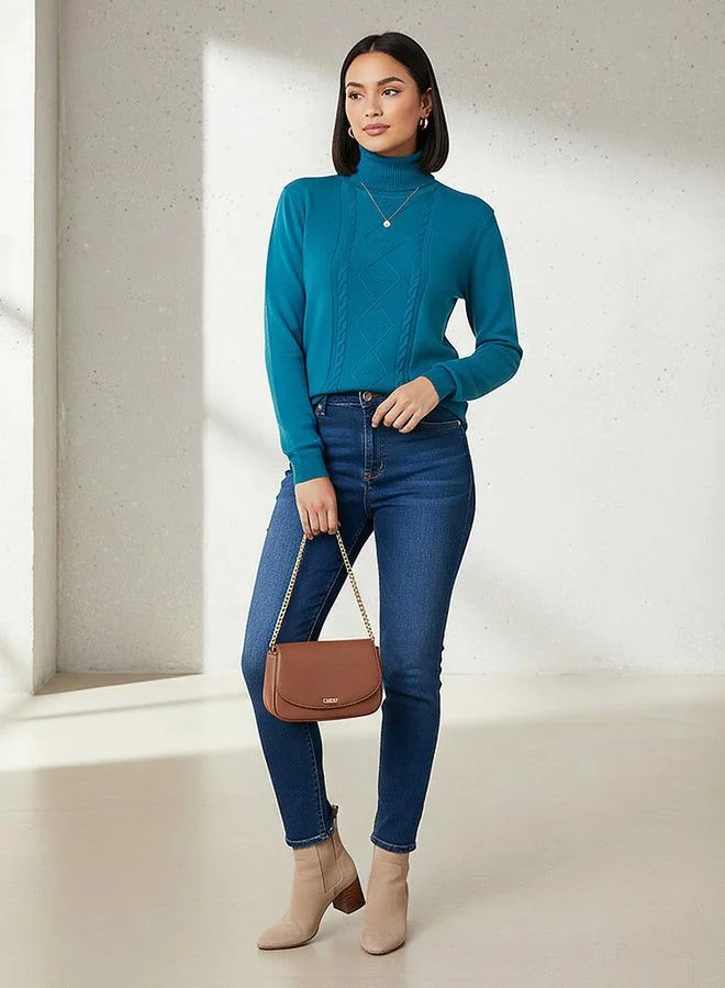 2Xtremz 2Xtremz Textured High Neck Tricot Sweater