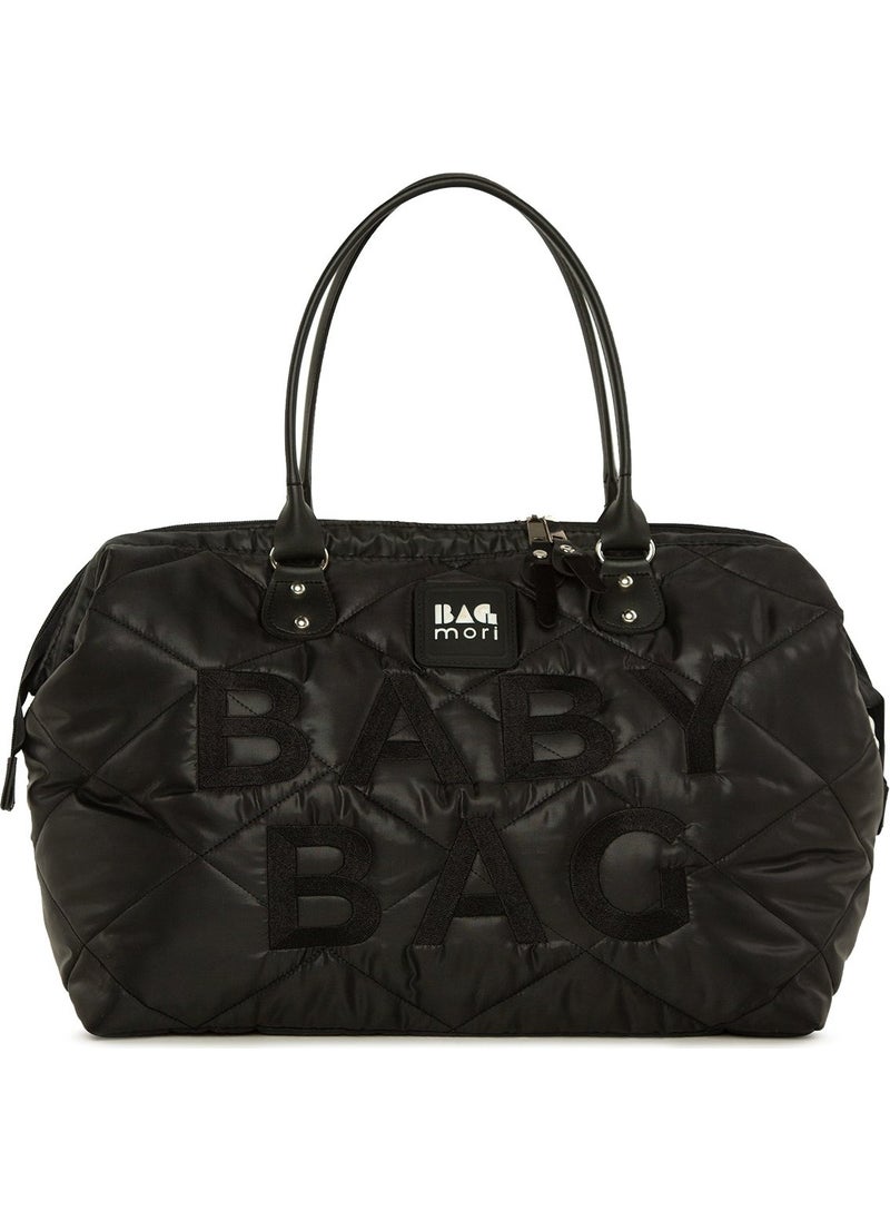 Bagmori Black Baby Bag Embroidered Puff Inflatable Mother Baby Care Bag  - Image 1