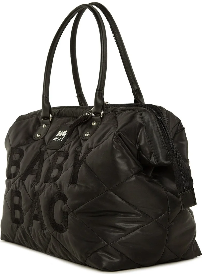 باجموري Black Baby Bag Embroidered Puff Inflatable Mother Baby Care Bag