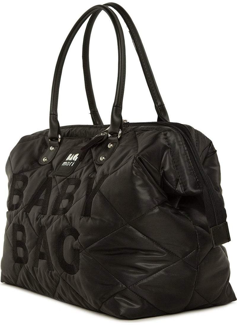 Bagmori Black Baby Bag Embroidered Puff Inflatable Mother Baby Care Bag  - Image 2