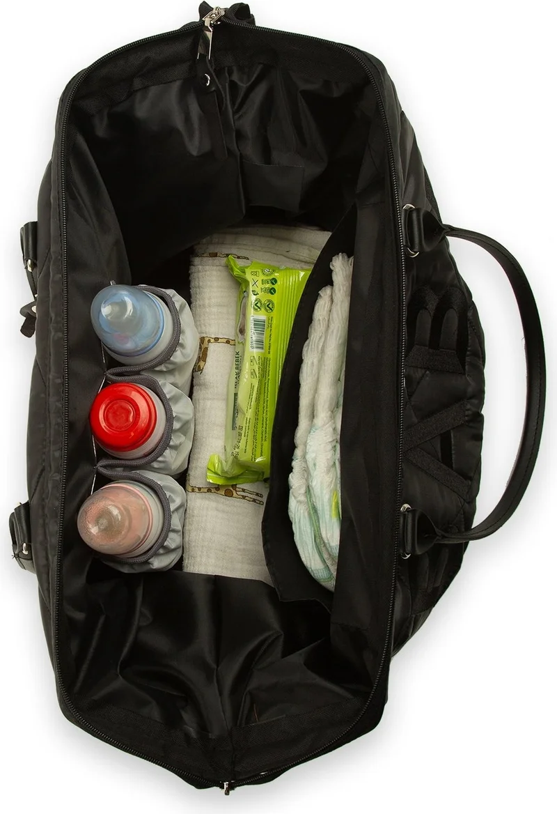 باجموري Black Baby Bag Embroidered Puff Inflatable Mother Baby Care Bag