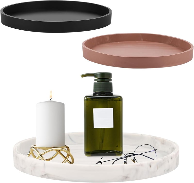 windforgecraft 3 Pcs Silicone Bathroom Tray, Countertop and Vanity Tray, Dish Soap Holder for Kitchen Sink, Countertop Organizer Coffee Table Decor, Perfume Candle Key Valet Tray for Candle, Perfume (Round) - Image 1