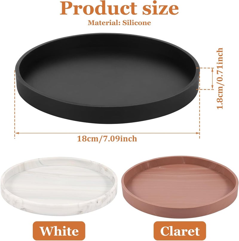 windforgecraft 3 Pcs Silicone Bathroom Tray, Countertop and Vanity Tray, Dish Soap Holder for Kitchen Sink, Countertop Organizer Coffee Table Decor, Perfume Candle Key Valet Tray for Candle, Perfume (Round) - Image 3