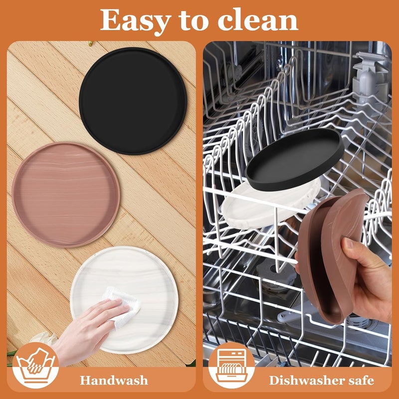 windforgecraft 3 Pcs Silicone Bathroom Tray, Countertop and Vanity Tray, Dish Soap Holder for Kitchen Sink, Countertop Organizer Coffee Table Decor, Perfume Candle Key Valet Tray for Candle, Perfume (Round) - Image 5