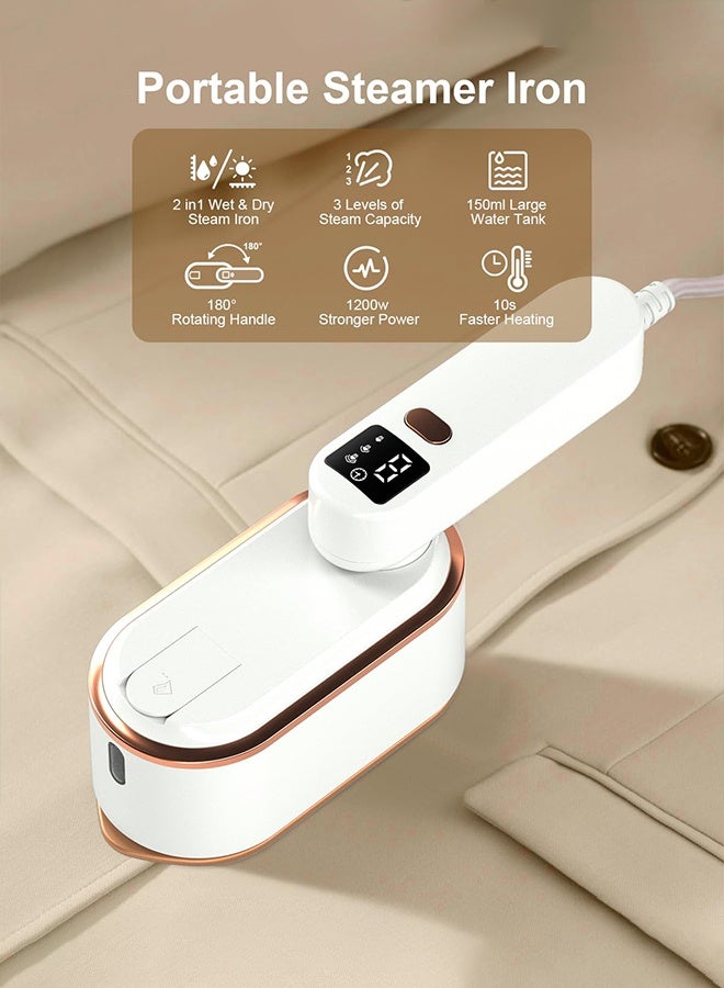 DUNELIFE 1200W Small Clothes Iron Handheld Steam and Dry Iron High Power 9s Quick Ironing 3-Speed Temperature Regulation 150ml Water Tank for Ironing Shirts and Suits at Home or While Traveling - Image 3