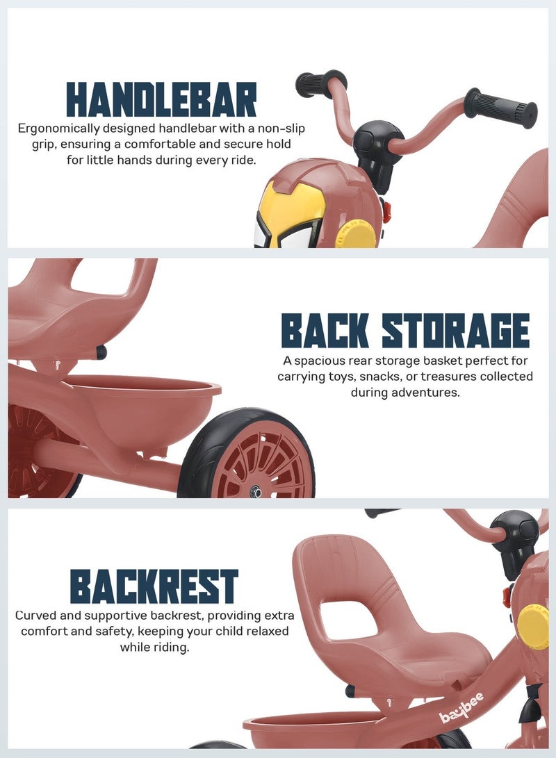 BAYBEE Blaze Baby Tricycle for Kids, Smart Plug n Play Kids Cycle with Music, Light, High backrest & Rear Storage Baskets | Kids Tricycle | Baby Cycle for Kids 2 to 5 Years Boy Girl Pink - Image 3