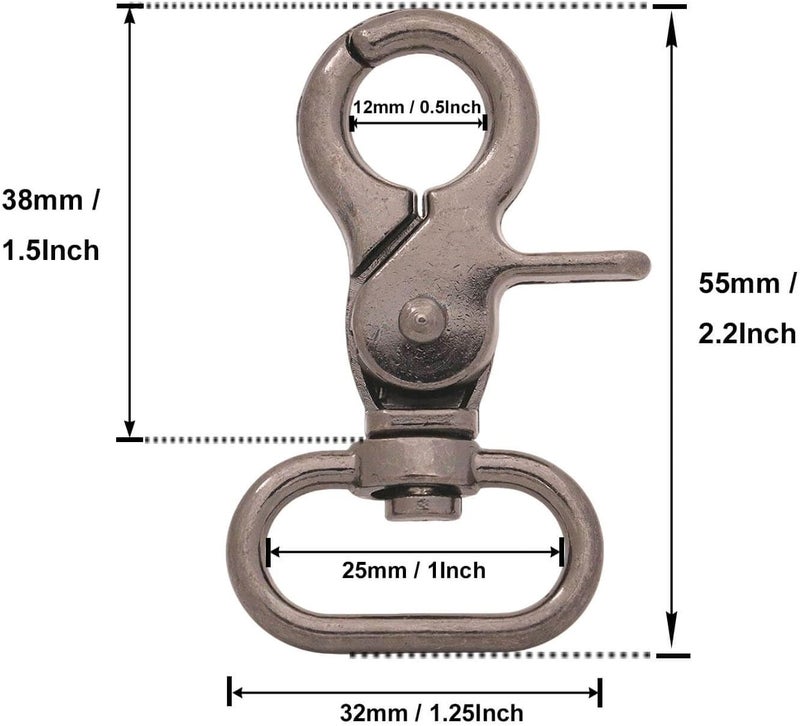BIKICOCO Swivel Trigger Snap Hook Lobster Claw Clasp Spring Loaded Clip, 1'' Oval-Ring Ended, Gunmetal - Pack of 10 - Image 2