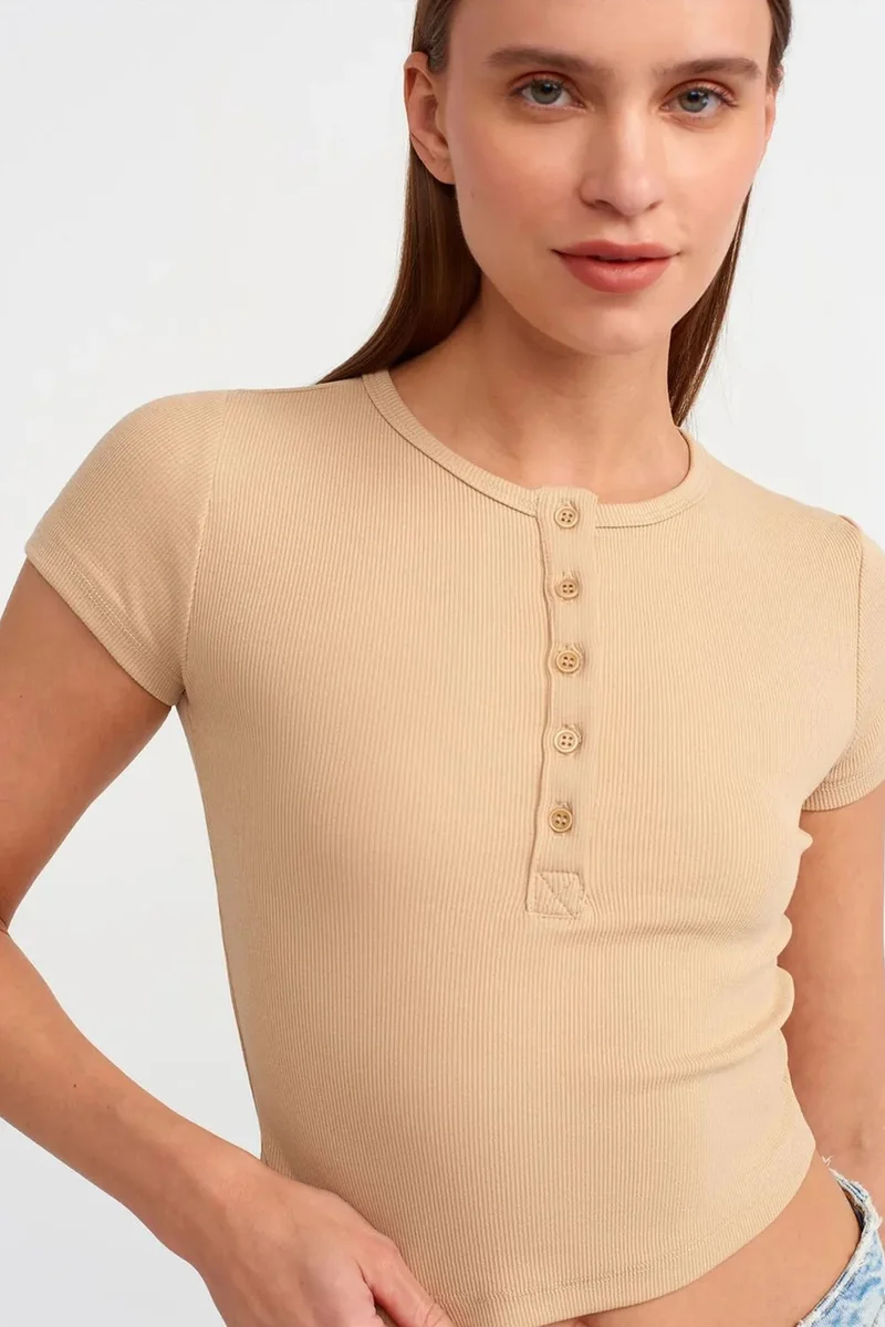 Dilvin Beige Natural DILVIN Women's Cropped Slim-fit Crew Neck T-shirt for Women | Best Price UAE