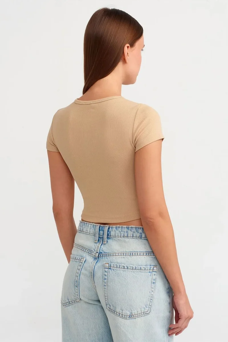 ديلفين DILVIN Women's Cropped Slim-fit Crew Neck T-shirt