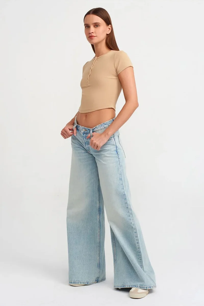 Dilvin Beige Natural DILVIN Women's Cropped Slim-fit Crew Neck T-shirt for Women | Best Price UAE