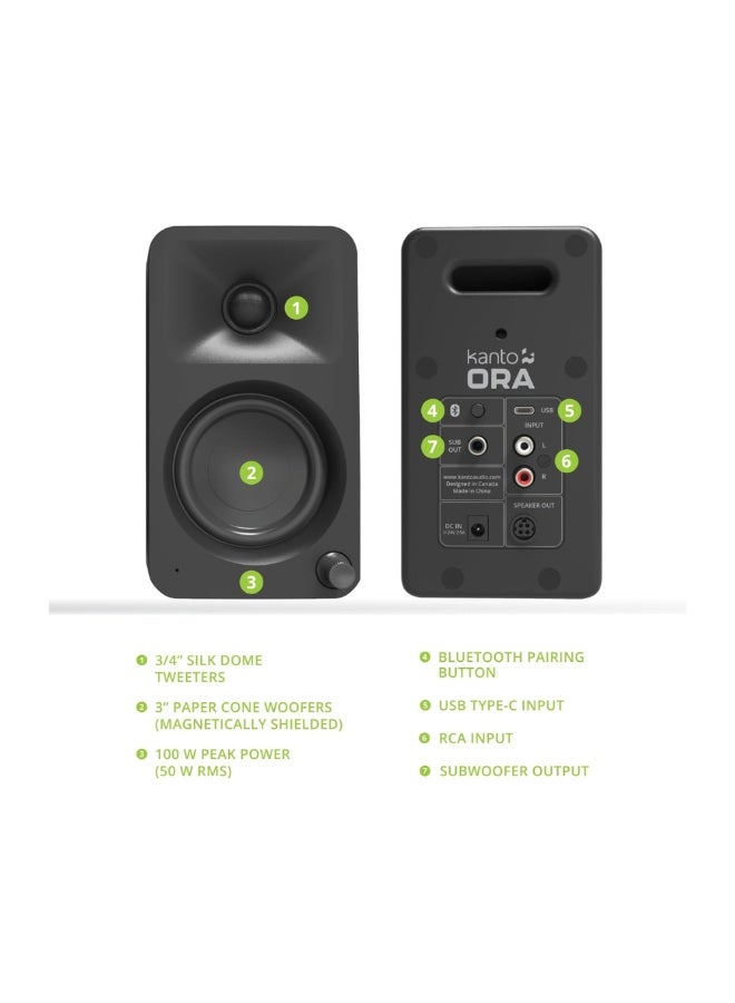 Kanto Audio ORA 100W Powered Reference Desktop Speakers with USB-C Input and Bluetooth-Black, Pair - Image 3