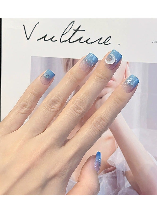 Goolsky 24pcs Blue Moon Air Soft Press On Nails – No Crease Handmade Comfortable Nail Tips, Reusable & Easy to Apply - Image 1