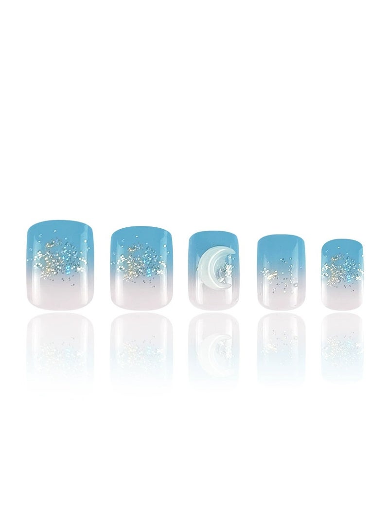 Goolsky 24pcs Blue Moon Air Soft Press On Nails – No Crease Handmade Comfortable Nail Tips, Reusable & Easy to Apply - Image 2