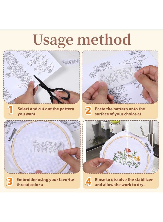 Zyghjort Water Soluble Embroidery Patterns 4 Sheets Stick and Stitch Iron on Embroidery Patterns Embroiderys Transfer Pattern Dissolvable Embroiderys Paper with Wash Away, Flower Floral Daisy Butterfly Designs - Image 3
