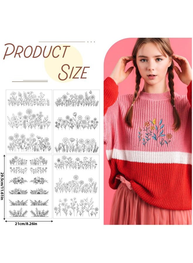 Zyghjort Water Soluble Embroidery Patterns 4 Sheets Stick and Stitch Iron on Embroidery Patterns Embroiderys Transfer Pattern Dissolvable Embroiderys Paper with Wash Away, Flower Floral Daisy Butterfly Designs - Image 4