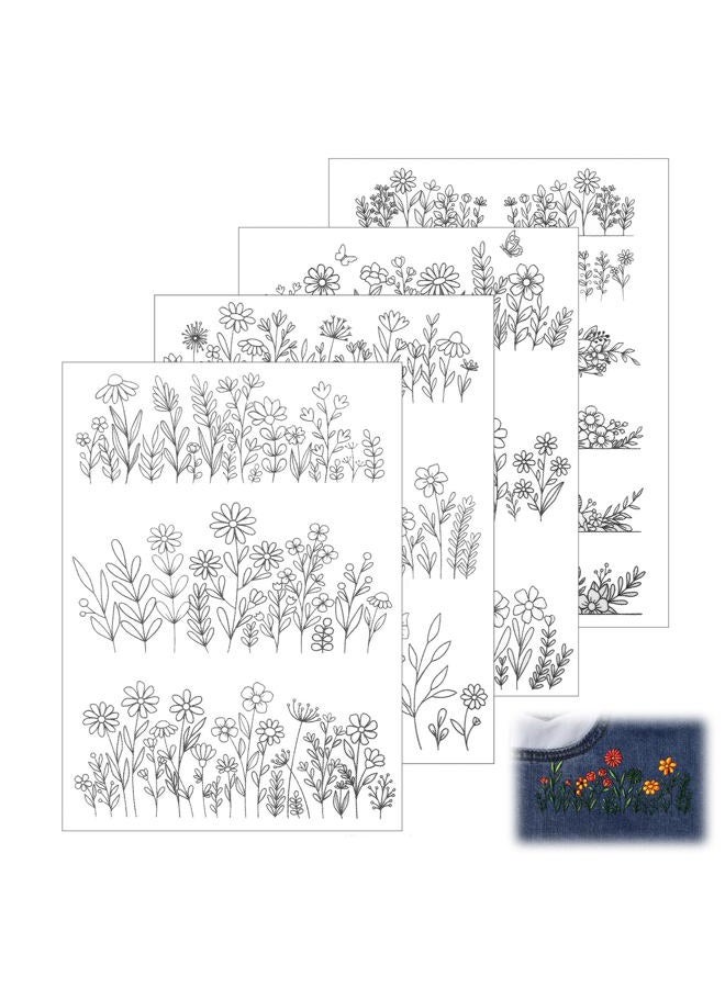 Zyghjort Water Soluble Embroidery Patterns 4 Sheets Stick and Stitch Iron on Embroidery Patterns Embroiderys Transfer Pattern Dissolvable Embroiderys Paper with Wash Away, Flower Floral Daisy Butterfly Designs - Image 1