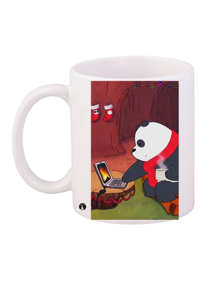 RYN Panda Bear Printed Coffee Mug White/Brown/Red 11ounce