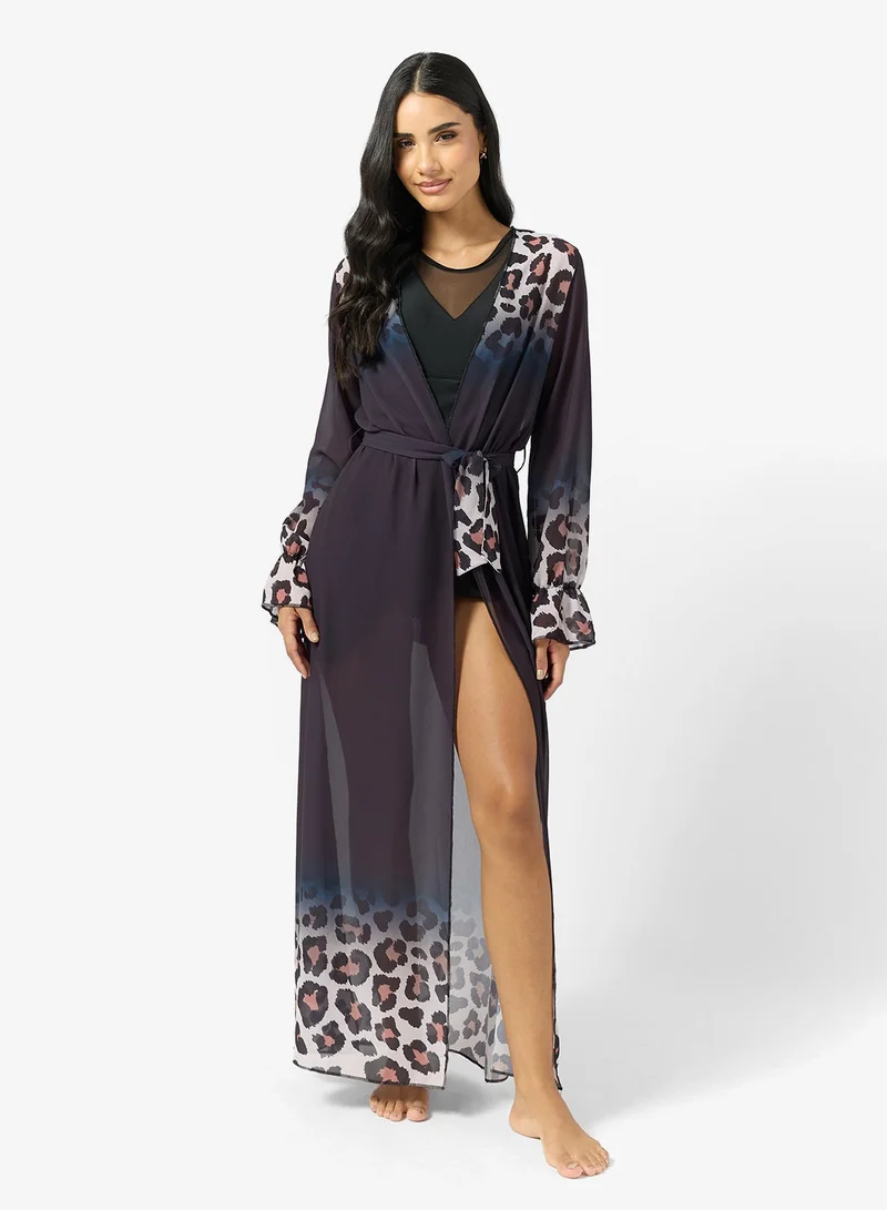 Ella  Sheer Beach Cover Up With Ombre Animal Print for Women | Best Price UAE