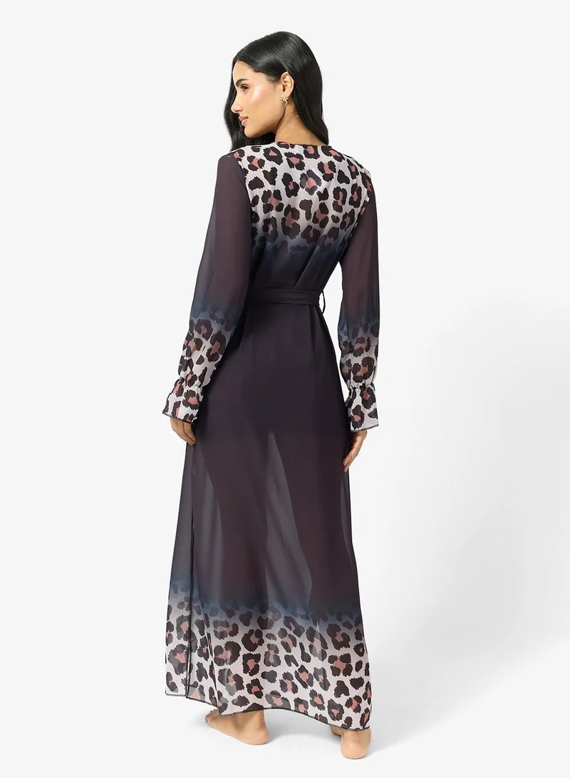 Ella  Sheer Beach Cover Up With Ombre Animal Print for Women | Best Price UAE