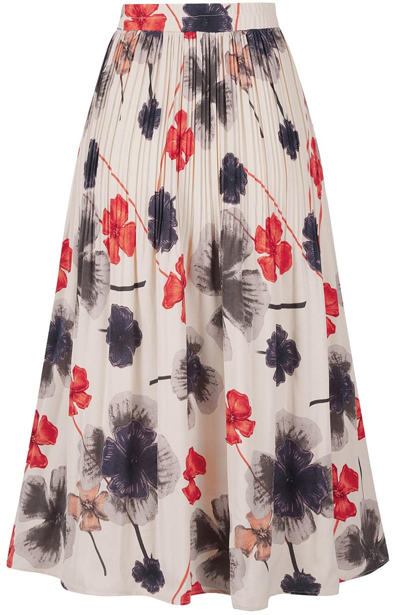 Basoteeuo Pleated Skirts for Women Chiffon Midi Length Trendy Summer High Waisted A Line Long Skirt Floral Red XL - Image 4