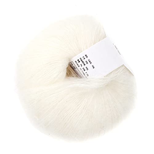 Hztyyier Wool Yarn for Knitting Soft Thin Angora Mohair Yarn Long Wool Yarn DIY Scarf Crochet Thread Supplies for Craft Projects(with a Crochet)(White) - Image 5