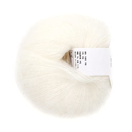 Hztyyier Wool Yarn for Knitting Soft Thin Angora Mohair Yarn Long Wool Yarn DIY Scarf Crochet Thread Supplies for Craft Projects(with a Crochet)(White) - Image 1