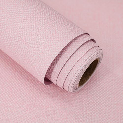 lenify Pink Grasscloth Peel and Stick Wallpaper Textured Contact Paper 15.7inch x 118.1inch Faux Linen Vintage Grasscloth Contact Paper Self Adhesive Removable Wallpaper Vinyl - Image 1