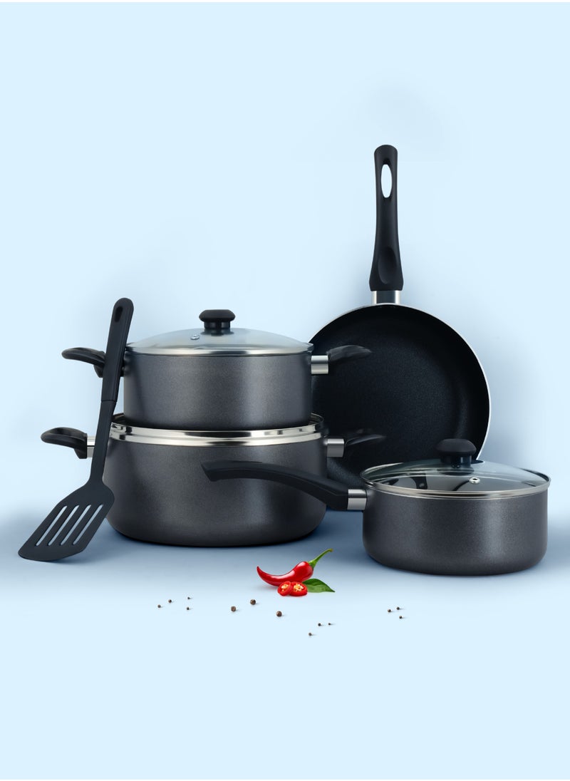 DELICI 8-Piece Nonstick Cookware Set Aluminum, Kitchen Essential Bundle With Tempered Glass Lids,2 Casserole With Lid, Saucepan With Lid, Frypan And Nylon Turner, Dishwasher Safe, PFOA Free,(NCS8G)  - Image 2